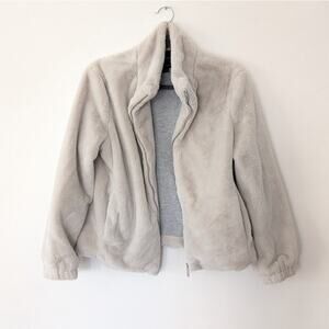 Sanctuary Cream Mock Neck Zip Front Fleece Faux Fur Coat Jacket, size M